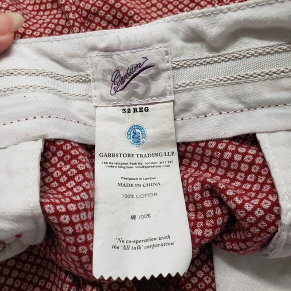 Garbstore Chino Shorts Mens 32 Red Pattern 10" Luxury Cotton Summer Japan London - Picture 3 of 16